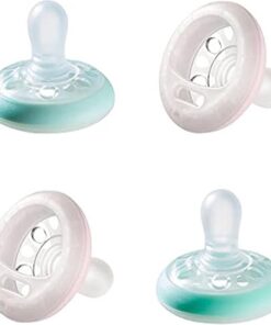 Tommee Tippee Borstachtige fopspeen nacht, Nachtfopspeen gloeiend in het donker, huidachtige textuur, symmetrisch orthopedisch ontwerp, 0-6 maanden, 4 stuks