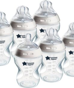Tommee Tippee Natural Start babyflessen, tepelvormig voor natuurlijk zuigen, anti-koliek ventiel met langzame uitstroomsnelheid, bpa-vrij babyfles, flesvoeding - 260 ml - 6 stuks - doorzichtig
