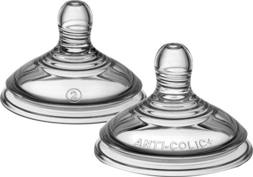 Tommee Tippee voedingsspenen, Advanced Anti-Colic Baby Bottle Teats, borst-gelijkend, zacht siliconen materiaal, gemiddelde stroomsnelheid, 3+ maanden, Baby Feeding Essentials, set van 2