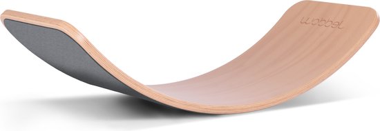 Wobbel Original Muis (grijs) - Blank gelakt houten balance board van 90 cm met grijs wolvilt