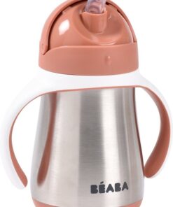 Béaba Rietjesbeker - Drinkfles - 250 ml - Dubbele Wand & Lekvrij - RVS - Vanaf 8 maanden - Terracotta