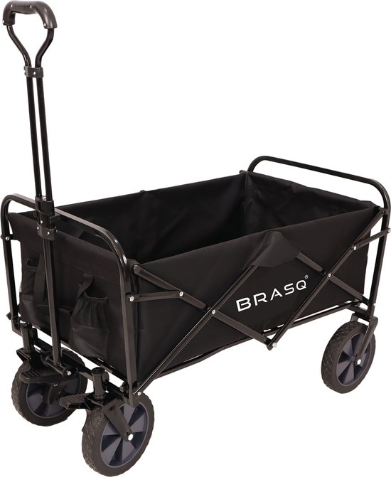 BRASQ Bolderkar Opvouwbaar - 100 Liter - 80 KG Draagkracht - Draaibare wielen mét rem - 90x51x100 CM - Verstelbare hendel - Inklapbare Bolderwagen - Compact – Zwart