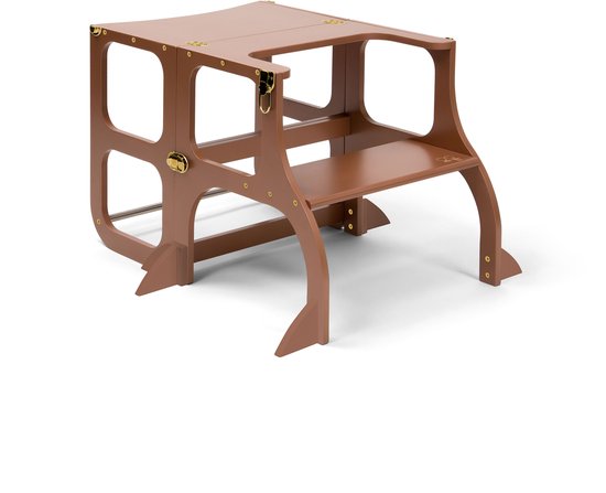 Ette Tete Step 'n Sit - Leertoren - Mocha Mouse met goud clips - Inklapbaar tot tafel en stoel - Met extra support - Learning Tower - Montessori inspired - Keukentrap - Keukenhulp - Leerstoel - Veilig -Duurzaam