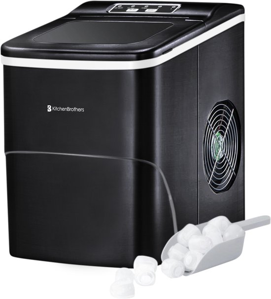 KitchenBrothers - 2L - IJsblokjesmachine - 12kg/24 uur - IJsschep – IJsblokjesmaker - Zelfreinigingsfunctie - Zwart