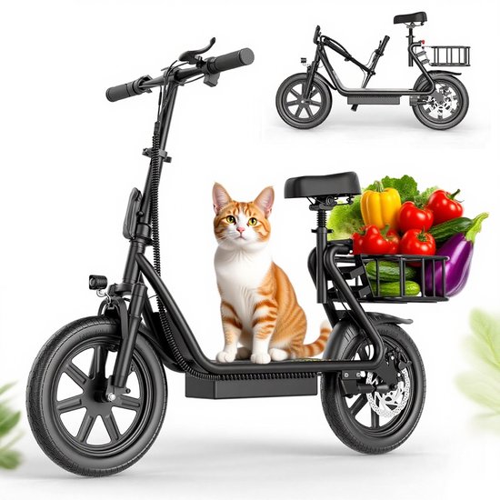 Minicee elektrische scooter voor volwassenen met zitting, 48V 10.4AH opvouwbare elektrische scooter, 14 inch banden, 22 km/u, 27 mijl bereik en enkele schijfremmen, maximale belasting van 120 kg