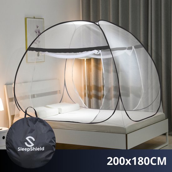 SleepShield - Klamboe Tent - 2 Persoons - Pop Up Tent - Inclusief Opbergtas - 200x180cm - Zwart