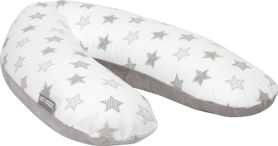Snoozzz Zwangerschapskussen Zijslaapkussen Lichaamskussen Premium kwaliteit - 185 cm - microparel vulling - luxe draagtas - Ster grijs