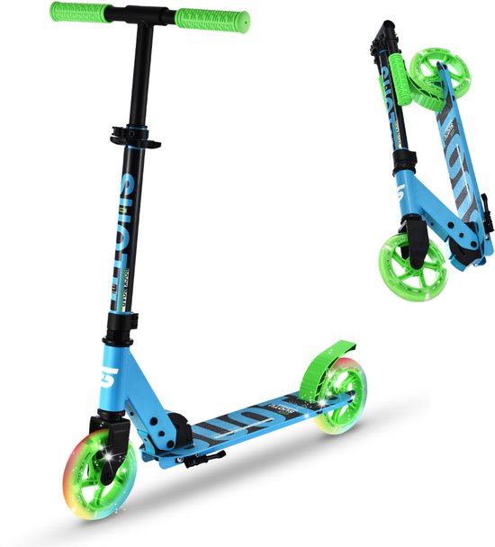 Suotu Kinderstep - 145mm Lichtgevende Wielen - Step - Speelgoed Jongens/Meisjes - tot 50 kg - Aluminium - Blauw/Green