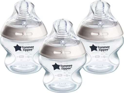 Tommee Tippee Natural Start babyflessen, tepelvormig voor natuurlijk zuigen, anti-koliek ventiel met langzame uitstroomsnelheid, bpa-vrij babyflesjes, flesvoeding, 150 ml -3 stuks - doorzichtig
