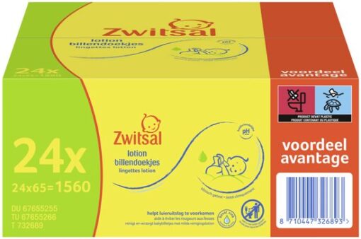 Zwitsal Billendoekjes Lotion Voordeelverpakking - 2 x 24x65= 1560 stuks - Voordeelverpakking