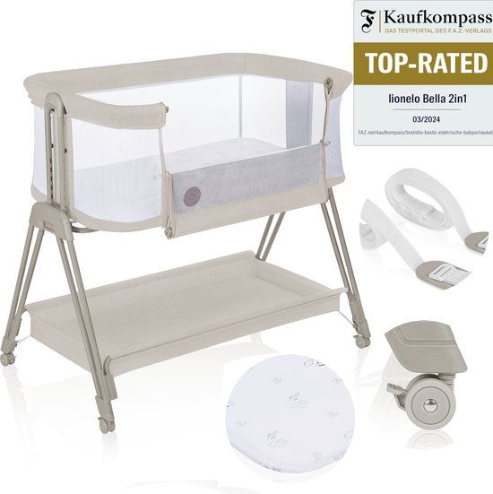 Lionelo Luna Babybedje - 2 in 1 - geboorte tot 9 kg - 4 wielen met blokkade - Meegroeibed - Co-sleeper & vrijstaand - 6 niveaus matrashoogte - Kantelbare matras - Afneembare, wasbare hoes - Mesh zijkanten