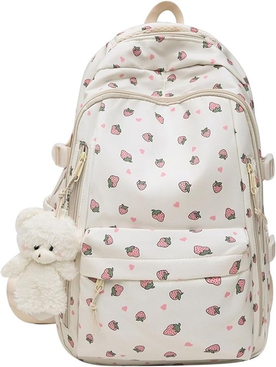 Rugzak – Schooltas meisje - Schooltas Kind – Lichtgewicht Strawberry Print Rugzak – Grote Capaciteit – Waterafstotende Nylon Rugtas voor School & Dagje Uit