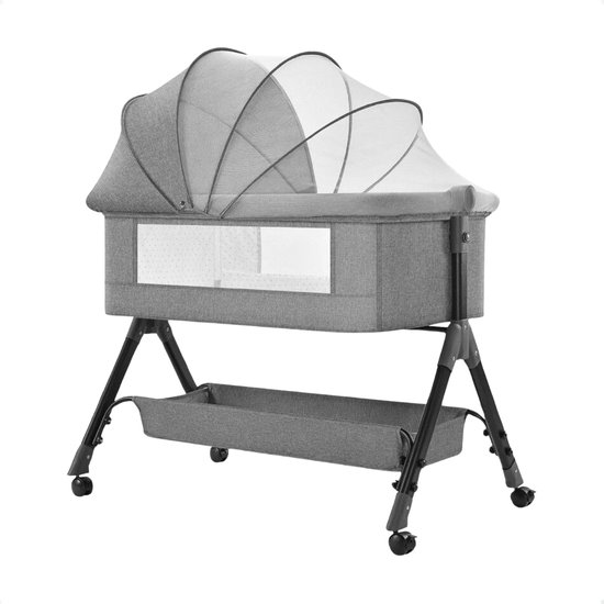 Yellies Co Sleeper - Baby Bed - Peuterbed - Meegroeibed - Schommelfunctie - Verstelbaar - 3 In 1 - Incl. NL Handleiding - Grijs