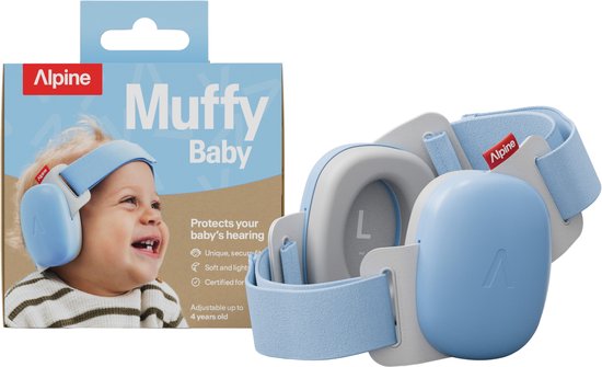 Alpine Muffy Baby Comfort - Gehoorbescherming voor Baby’s en Peuters, CE & ANSI Gecertificeerd, Unieke hoofdband voor Veilige & Comfortabele Pasvorm, Verstelbaar tot 48 maanden, 24 dB Demping, Blauw