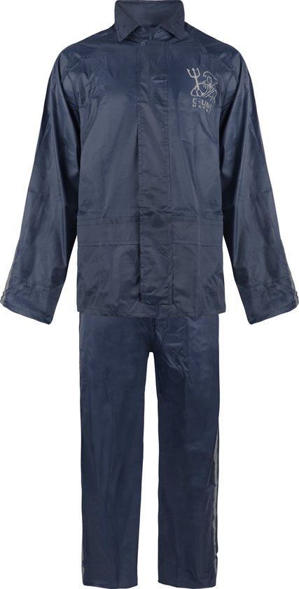 C-Line Regenpak met Capuchon - Blauw - Reflecterend - Nieuw Model - Kinder maat 146/152