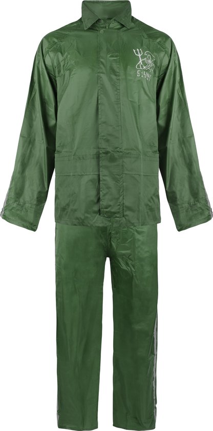 C-Line Regenpak met Capuchon - Groen - Reflecterend - Nieuw Model - Kinder maat 158/164