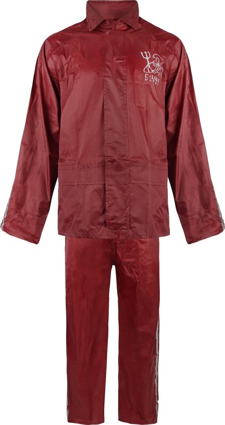 C-Line Regenpak met Capuchon - Rood - Reflecterend - Nieuw Model - Kinder maat 158/164
