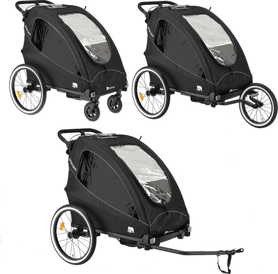 Deryan Luxe Fietskar - fietskar en wandelwagen en hardloopkinderwagen - 2 persoons - Zwart