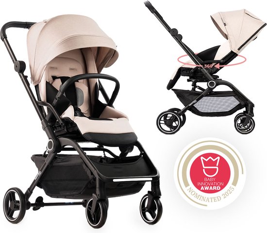 Hamilton by Yoop T1 Buggy – 360° Draaibare Stoel – MagicFold™ Technologie – Inklapbaar – Reflecterende Wielen mét Vering – Inclusief beschermtas en bekerhouder – Verstelbare en Wendbare Kinderwagen – Lichtgewicht Wandelwagen – Plooibuggy – Beige