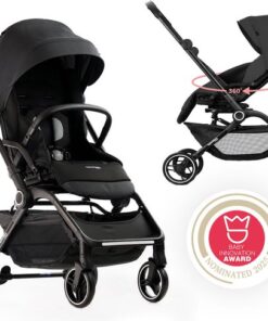 Hamilton by Yoop T1 Buggy – 360° Draaibare Stoel – MagicFold™ Technologie – Inklapbaar – Reflecterende Wielen mét Vering – Inclusief beschermtas en bekerhouder – Verstelbare en Wendbare Kinderwagen – Lichtgewicht Wandelwagen – Plooibuggy – Zwart