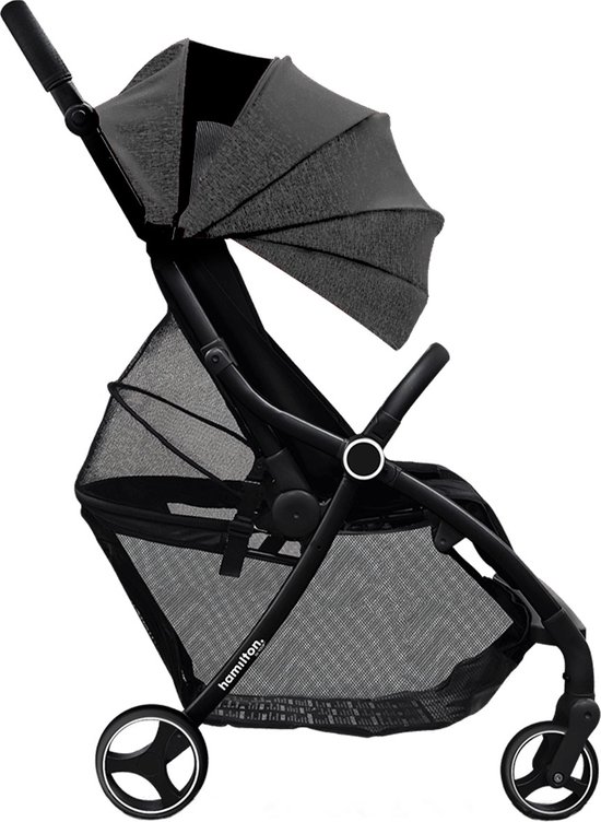 Hamilton by Yoop XL Buggy – MagicFold™ Technologie – Tot 22kg – 50 liter Bagagevak – Grote Premium Wandelwagen – Plooibuggy Baby – Inklapbaar – Kinderwagen met Verstelbare Duwstang – Gemêleerd donkergrijs
