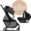 Hamilton by Yoop XL Buggy met monteerbare Zeno Plus draagwieg – 2 in 1 wandelwagen – Stroller met MagicFold™ Technologie – Geschikt van 0 maanden tot 4 jaar – Kinderwagen Inclusief adapters & bekerhouder – Gemêleerd donkergrijs/Zwart