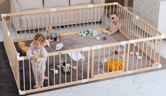 Houten Grondbox Baby - Massief Grenenhout - Stabiele, Ongelakte Babybox met Deurtje - Eenvoudige Montage & Demontage (10 min) met Kliksysteem - Twee Formaten: 170x170 cm of 160x180 cm