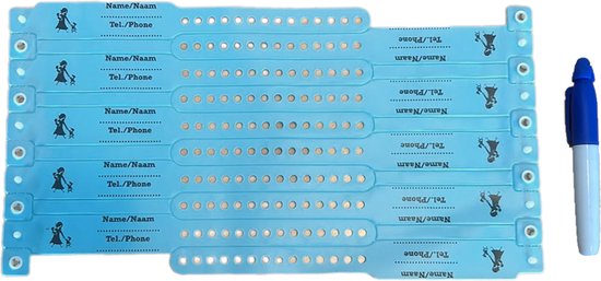 Joyful Parenting Sos-armbandjes – Set van 10 bandjes met 1 Waterproof marker – Kinderen – Volwassenen - Plastic