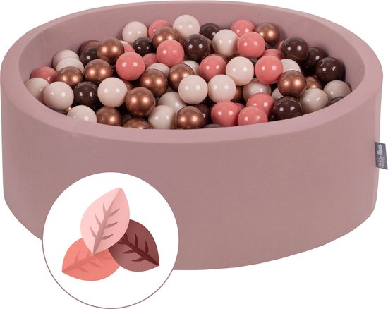 KiddyMoon Ballenbad voor kinderen met 300 kleurrijke ballen ∅7cm 90x30cm - Ballenbak voor Baby's rond - Ballenbak ballen - Met schuimvulling - Ballenbad foam - Voor sensorische - Herfst: Bruin Koperrood Pastelbeige Zalmkleur