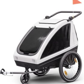 KLARFIT Fietskar 2 - Wandelwagen + Kinderwagen - Gordel - Verstelbare 68 cm Zithoogte - Geïntegreerde Remmen - 20-29 Inch wielen - 3-In-1 - Lichtgrijs