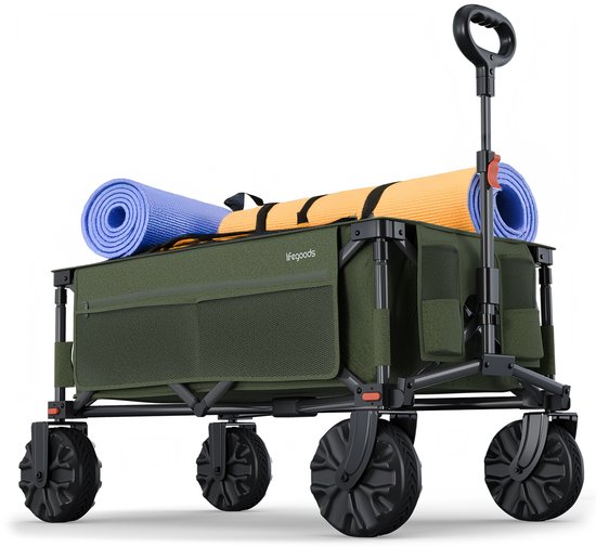 LifeGoods Bolderkar - Opvouwbaar - 100KG - 135L - Inklapbare Bolderwagen Met Afneembare Wielen - Beschermhoes - Groen
