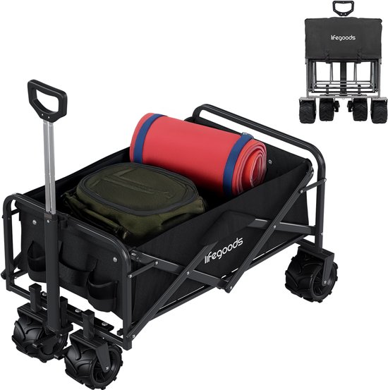LifeGoods Bolderkar - Opvouwbaar - 80KG Draagkracht - 94L - Wasbaar - Stevige Wielen - Zwart