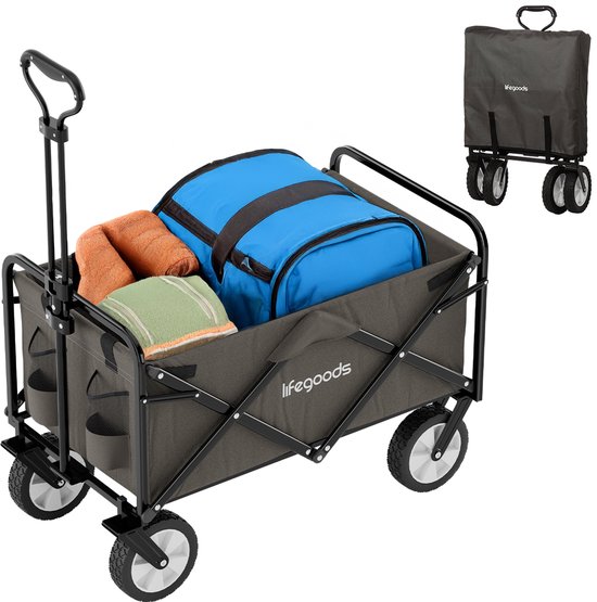 LifeGoods Bolderkar - Opvouwbaar - Draaibare wielen - 94L - 2 Standen - 70KG Draagkracht - Grijs