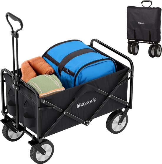 LifeGoods Bolderkar - Opvouwbaar - Draaibare wielen - 94L - 2 Standen - 70KG Draagkracht - Zwart