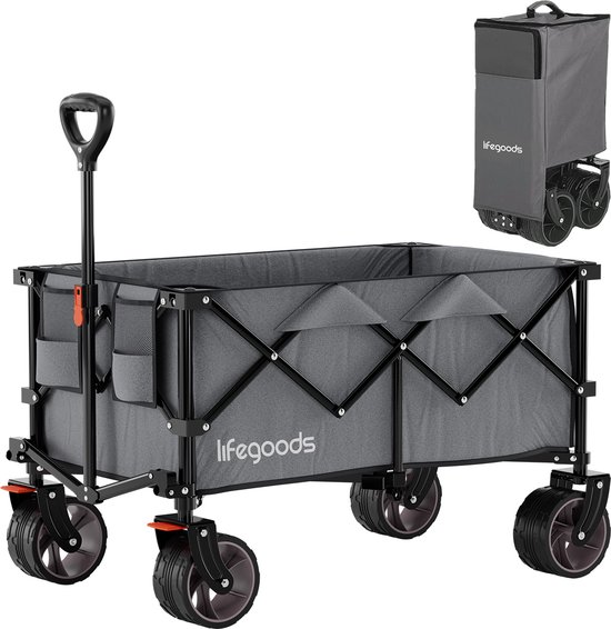 LifeGoods Bolderkar - XL - Opvouwbaar - 100KG - 200L - Bolderwagen - Beschermhoes - Grijs