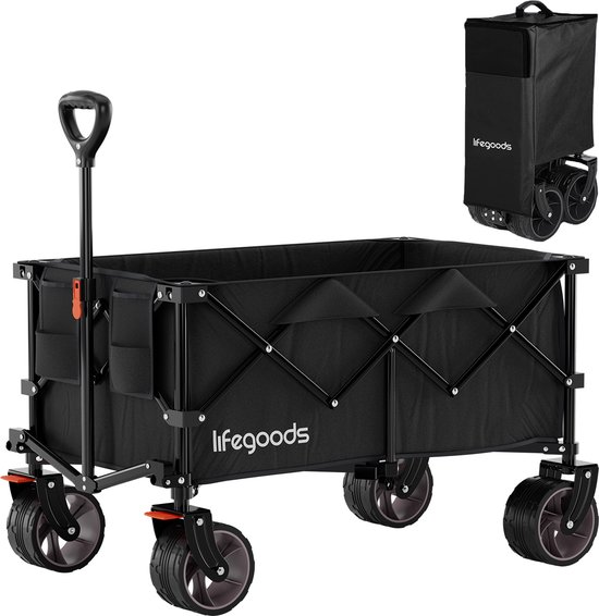 LifeGoods Bolderkar - XL - Opvouwbaar - 100KG - 200L - Bolderwagen - Beschermhoes - Zwart
