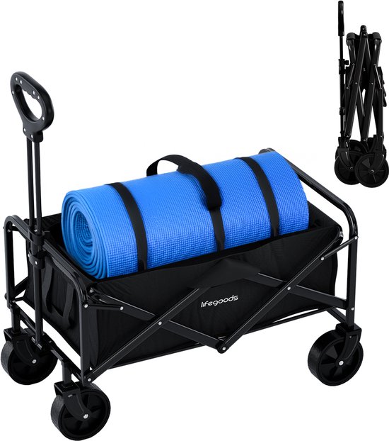 LifeGoods Bolderkar Compact - Opvouwbaar - 80KG Draagkracht - 75x49x70CM - 80L - Wasbaar Polyester - Inklapbare Bolderwagen - Zwart