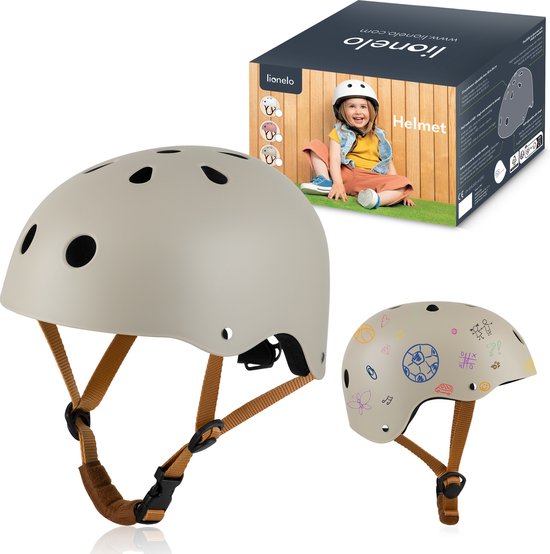 Lionelo Helmet Fietshelm voor kinderen - Maat 50-56cm - 20x23cm - S - Intertek Certificering - ABS & EPS Materialen - Verstelbare Pasvorm - 11 Ventilatieopeningen - Extra Kinbeschermer - Personaliseerbaar met Krijt en Stiften - EN1078 Gecertificeerd