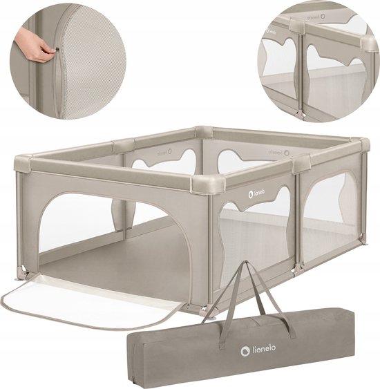 Lionelo Willow - Box voor baby's - 2 afsluitbare zij-ingangen - zeer grote speelruimte - 4 zuignappen op de hoeken