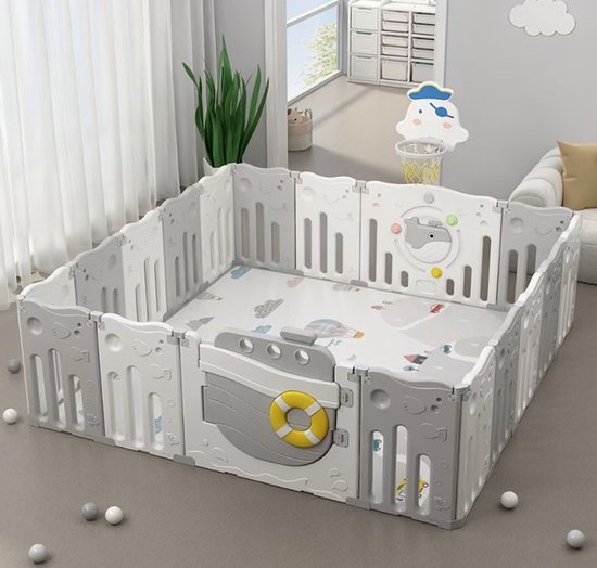 Lucellia® Grondbox Baby XL – Inklapbare babybox 164x164x65 cm – Speelbox Met Speelmat & Zuignappen – Playpen