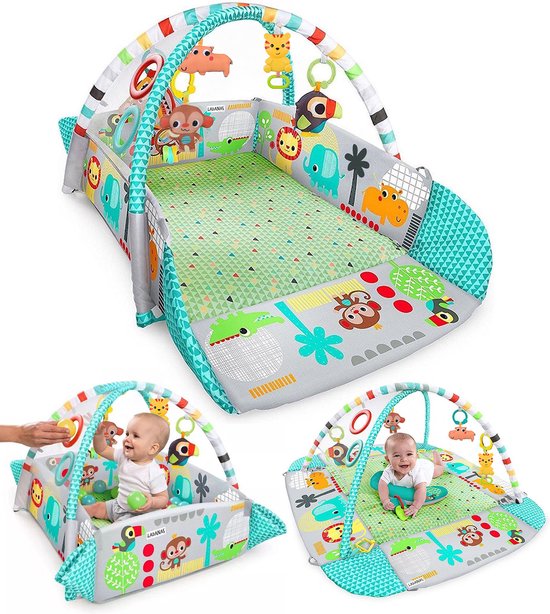 Multifunctioneel Speelkleed Baby + Buikligtrainer - Babygym met AANPASBARE WANDEN - Speelmat met Boog - Incl. 30 Ballen + 4 Speeltjes - Vanaf 0m+