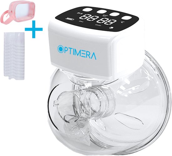 OPTIMERA® - Handsfree Borstkolf - Elektrische Borstkolf - Elektrische Kolf - Incl. 10 Moedermelk Bewaarzakjes, 4 Verschillende Borstmaten & Reistas