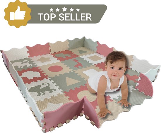 Roosly Speelmat Baby - Speelkleed Baby - babygym - Foam vloerpuzzel 145 x 145 cm - Opstaande Rand - Inclusief Opbergtas - speelgoed - Veilig & Zacht - Pastel