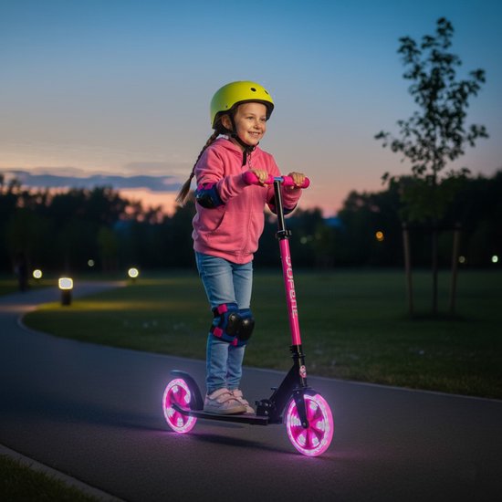 Sajan - Step met LED wielen - Kinderstep - Grote Wielen - 20cm - Step - Roze-Zwart