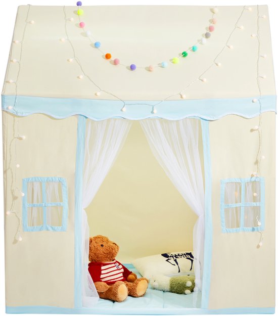 Speeltent voor Kinderen van 1-5 Jaar, met mat en Lamp, Ramen, voor Binnen en Buiten, Jongens en meisjes, Beige Speelhuiskasteel