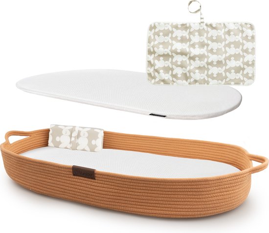 Yunioo Aankleedkussen │Verschoonkussen │ XL baby verschoonmand 80cm │ Mozesmand incl. Matras met Waterafstotende Hoes en Verschoonmatje │ Brick