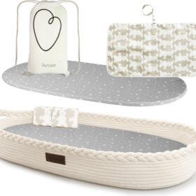 Yunioo Aankleedkussen │Verschoonkussen │ XL baby verschoonmand 80cm │ Mozesmand incl. Matras met Waterafstotende Hoes en Verschoonmatje │ Wit