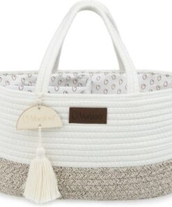 Yunioo Luiertas en Commodemandje │ Luiermand voor Babykameraccessoires │ Luier Organizer │ Opbergmand kinderkamer │ Kraamcadeau babyshower │Speelgoedmand │ Wit-Beige