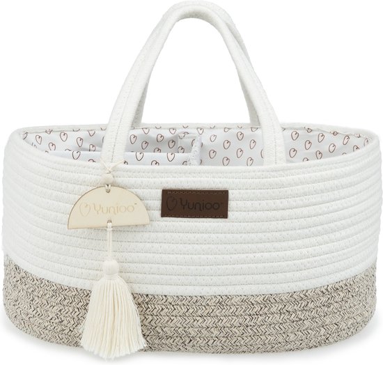 Yunioo Luiertas en Commodemandje │ Luiermand voor Babykameraccessoires │ Luier Organizer │ Opbergmand kinderkamer │ Kraamcadeau babyshower │Speelgoedmand │ Wit-Beige