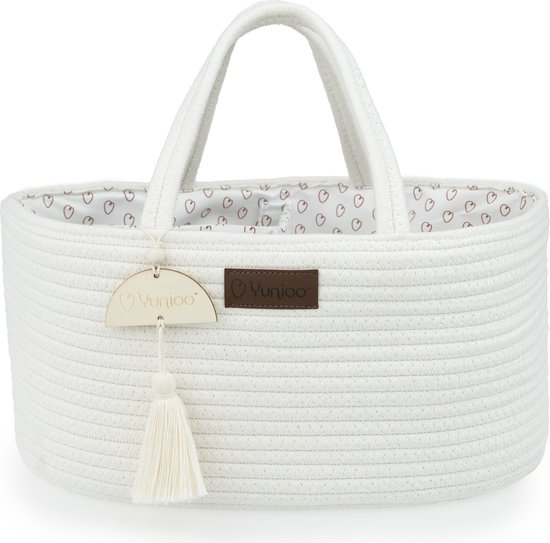 Yunioo Luiertas en Commodemandje │ Luiermand voor Babykameraccessoires │ Luier Organizer │ Opbergmand kinderkamer │ Kraamcadeau babyshower │Speelgoedmand │ Wit